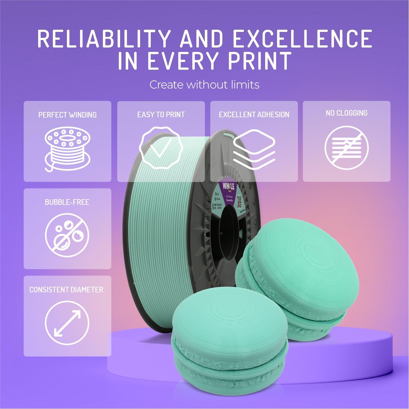 PLA HD 1.75 3D Printer Filament WINKLE, 1 KG Spool, High Definition PLA, Dimensional Accuracy +/- 0.03 mm - Green Macaron Color