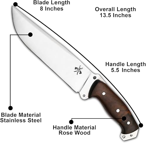 Miniatura 2 de Cuchillo de hoja fija hecho a mano  Cuchillo Bowie de acero de bajo carbono con mango de palisandro cuchillo Bushcraft