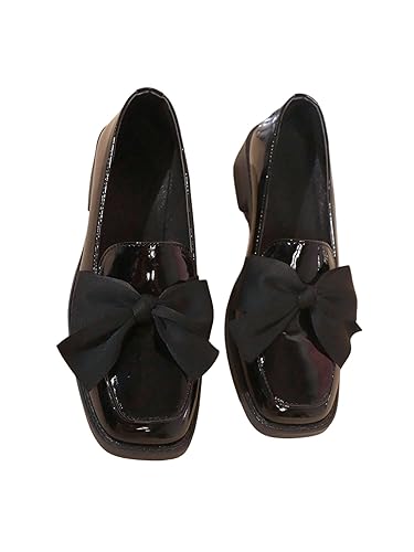 MakeMeChic Loafers for Women Dressy Bow Leather Square Toe Slip