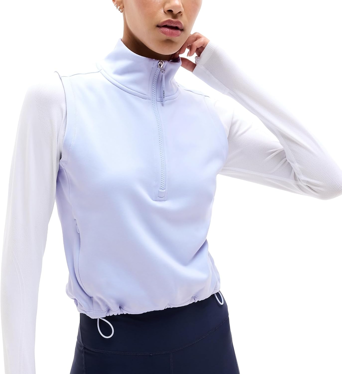 Womens Cropped Vest Workout Sleeveless Half Zip Up Adjustable Waist Pullover Tops Lightweight Activewear with Pockets