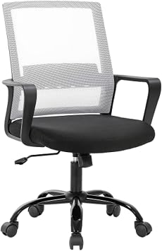 Ergonomic Mesh Office Chair, Desk Chair, Computer Chair with Lumbar Support & Armrests, Adjustable Mid-Back Computer Desk Chair, Modern Executive Rolling Swivel Chairs for Adults White