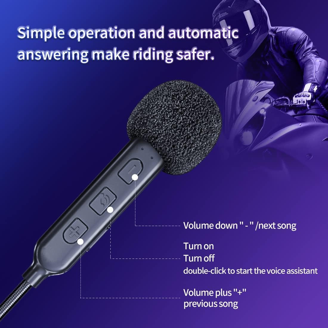 Auricolare Bluetooth per casco da moto, Bluetooth 5.0, cuffie impermeabili per moto, controllo della musica, 80 ore di riproduzione, sistema di alta qualità del suono, ultra sottile, 600 mAh