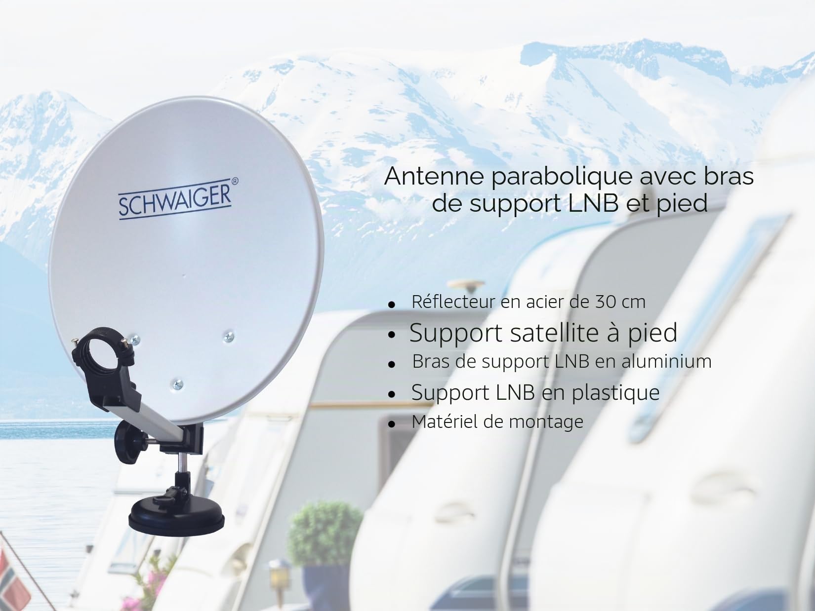 SCHWAIGER 9604 Satellite Installation Kit Complet Parabole Sat LNB Simple Récepteur Satellite Câble HD 10m Antenne Acier 35x38cm