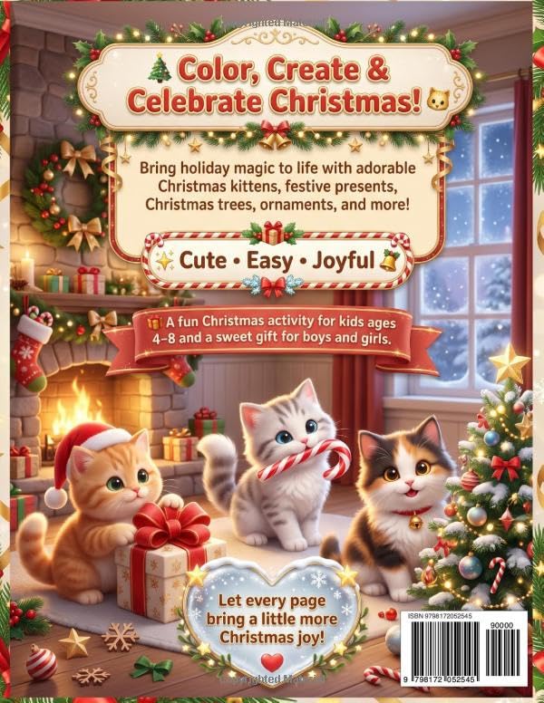 Christmas Cats Coloring Book for Kids Ages 4–8: 90+ Cute and Easy Kawaii Christmas Cat Coloring Pages Featuring Adorable Kittens, Presents, Christmas ... (Christmas Magic Coloring Books Collection) image 3