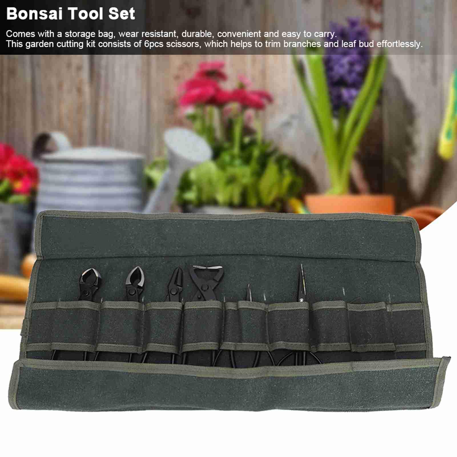 Juego de Herramientas para Bonsái Kit de Recorte de Jardín Profesional de 6 Piezas Tijeras de Acero Alicates para el Cuidado de los Árboles Bonsái Mantenimiento de