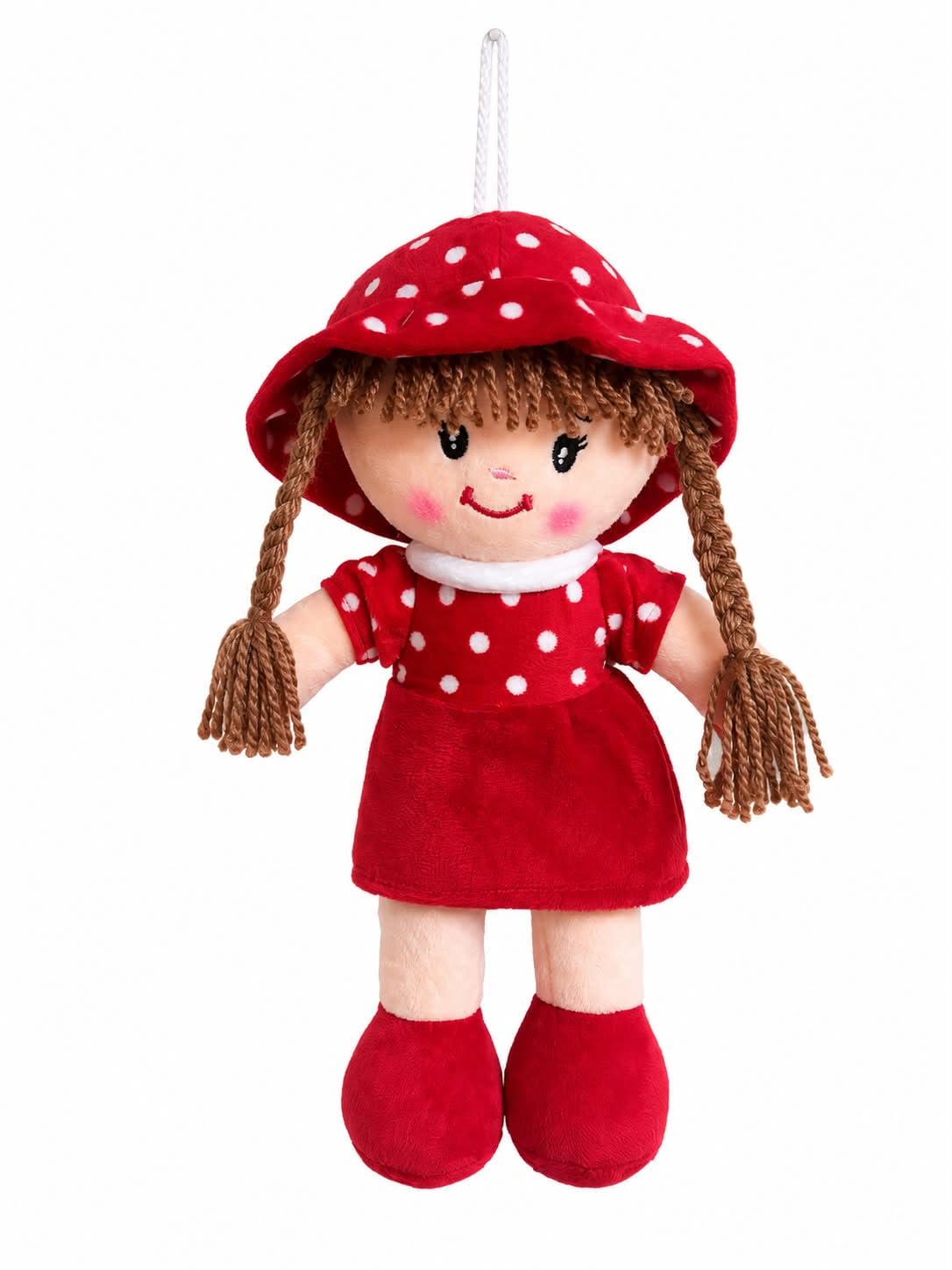 Apollo Toys Plush Rag Doll for Girls 30cm, Soft Cloth Stuffed Doll Toy with Red Dress & Hat, Cute Baby Doll for Kids, Gift for Birthday-image-20