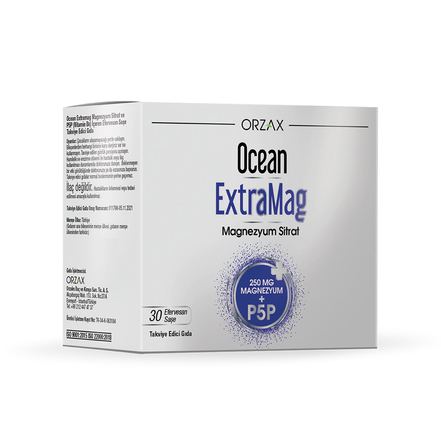 Orzax Ocean Extramag 250 Magnezyum Sitrat + P5P 30 Saşe