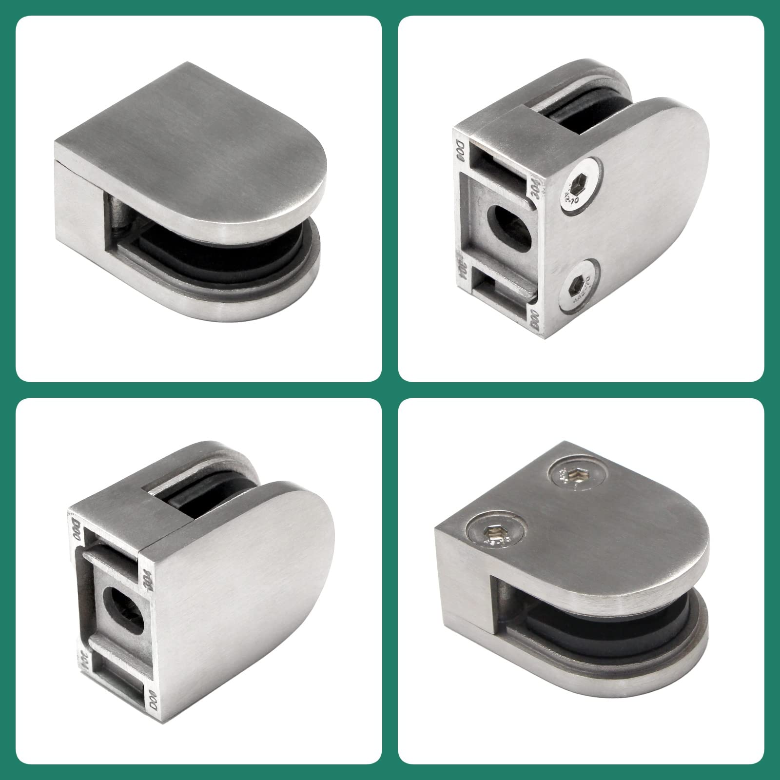 PRIOstahl Uchwyt do szkła, 4 sztuki, zaciski do szkła, uchwyty zaciskowe, uchwyty na płyty szklane, 35 x 29 x 18 mm, przyłącze: płaskie do szkła, 4 mm, balustrada schodowa ze stali nierdzewnej V2A