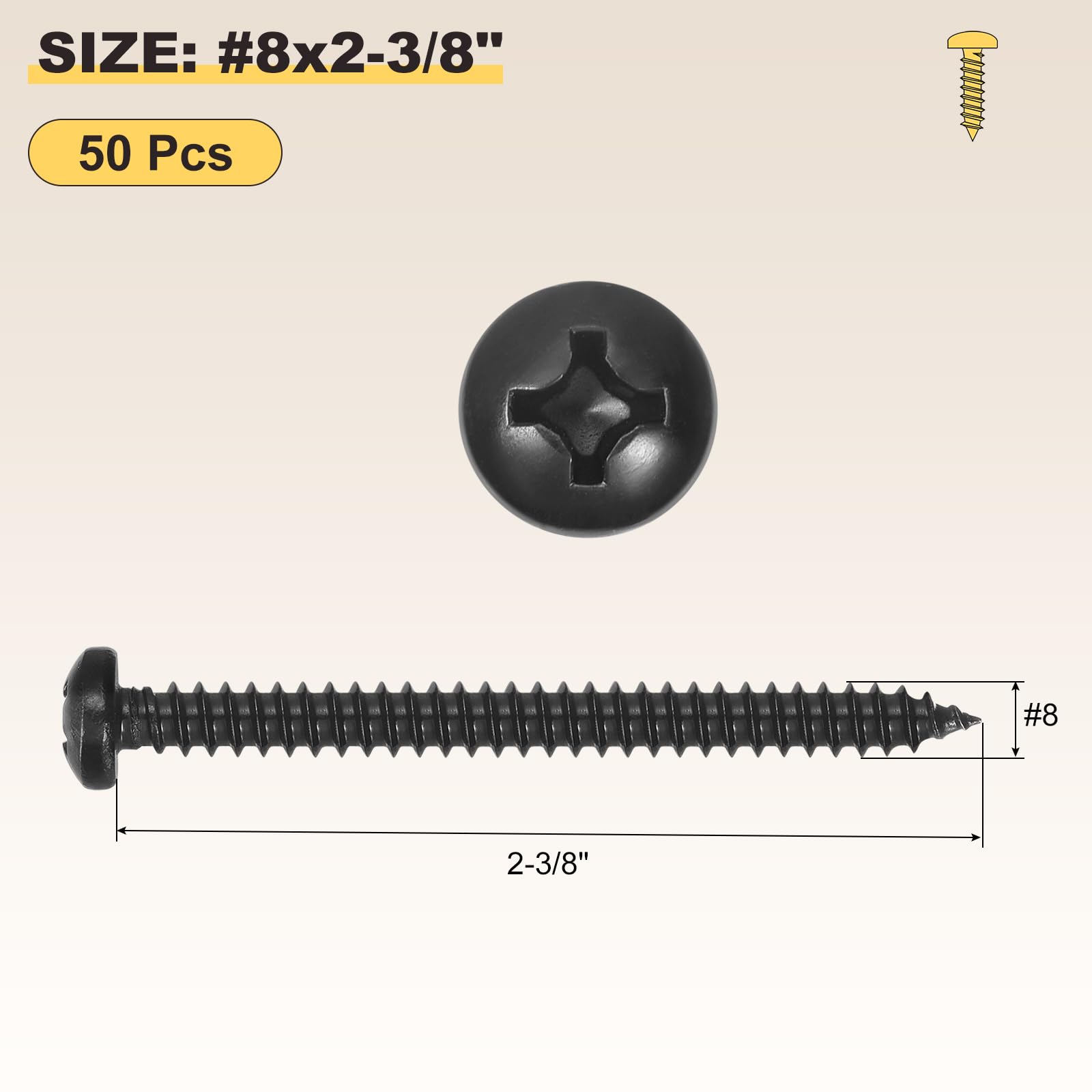 METALLIXITY Phillips Pan Head Self Tapping Screws(#8x2-3/8") 50Pcs - Image 2