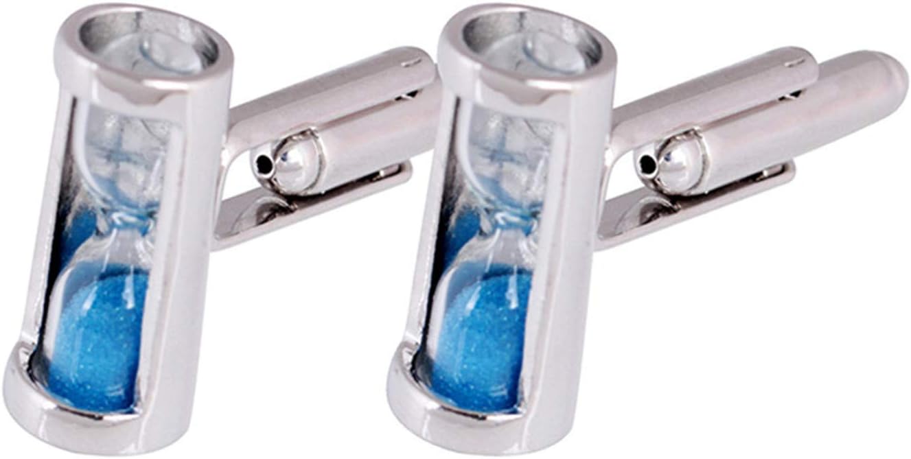 ODETOJOY1 Pair Cufflinks for Men Green Blue Hourglass Cufflinks Men's Silver Steal Sand Glass Timer Crystal Jewelry Stylish Men Gifts