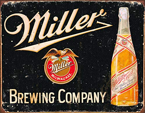 Desperate Enterprises Miller Brewing Company Vintage Tin Sign - Nostalgic Vintage Metal Wall Decor - Made in USA - 16" W x 12.5" H