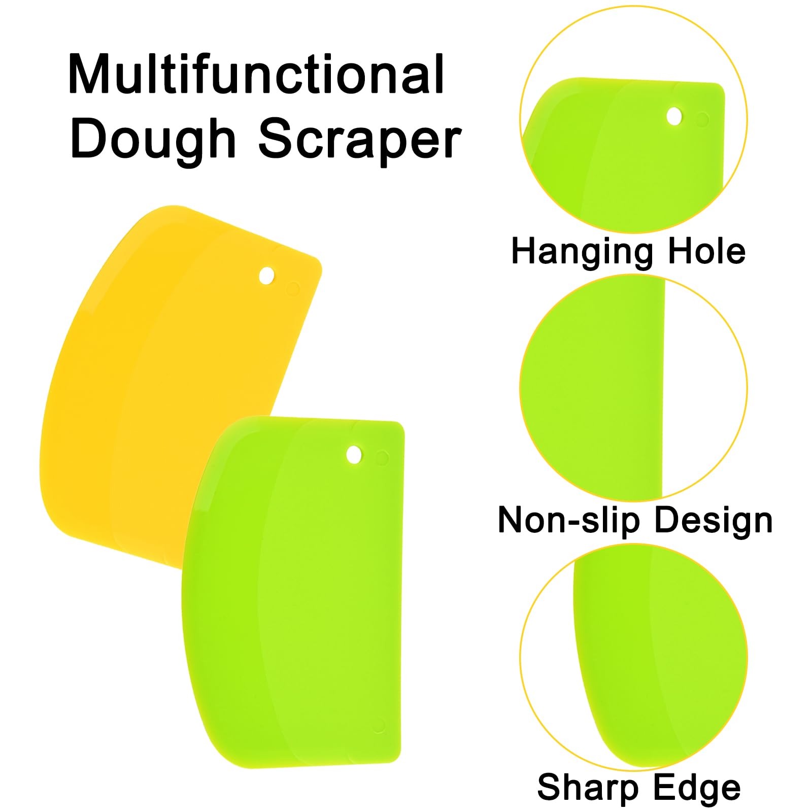 FORTINGO 5 Pack Dough Scraper, 5.3 x 3.6 Inch Plastic Bench Scraper, Bowl Spatula, Kitchen Pastry Cutter Tool for Bread Dough, Pastry, Pizza, Baking Cake (Multicolor)