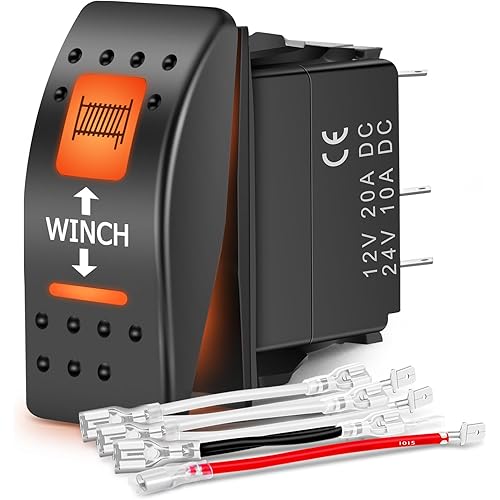 Nilight UTV Winch Rocker Switch Momentary On Off 7 PIN DPDT LED Light Bar Switches with Orange Backlit 12V 24V Toggle Jumper Wires Set for ATVs UTVs Cars Trucks RVs