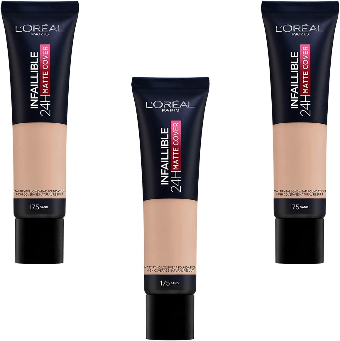 3 x New L'Oreal Infallible 24H Matte Cover Foundation 30ml - 175 Sand[Amazon-developed Certification] Compact by Design