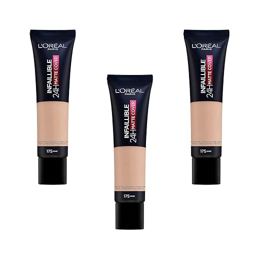 L'Oréal Paris 24h Matte Cover base de maquillaje - 175 Sable, Juego de 3 (3 x 30ml)
