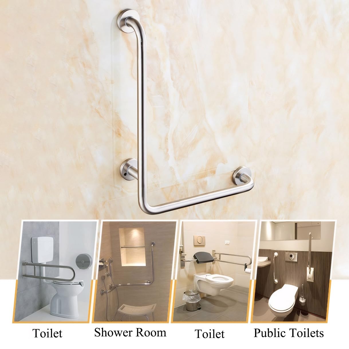 Haltegriffe für Senioren,Edelstahl 70x50cm L-Förmiger Haltegriff für Duschen Vertikale Winkel Sicherheitsschienen,für Schwangere Frauen, Senioren und Handicap (Poliert,Links)