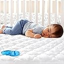 Crib Mattress Protector Sheets Fitted Waterproof Crib Mattress Pad Cover, Noiseless & Machine Wash 100%!A(MISSING)bsorbent Crib/Toddler Mattress Protector Sheet Quilted, White, 52" x 28"
