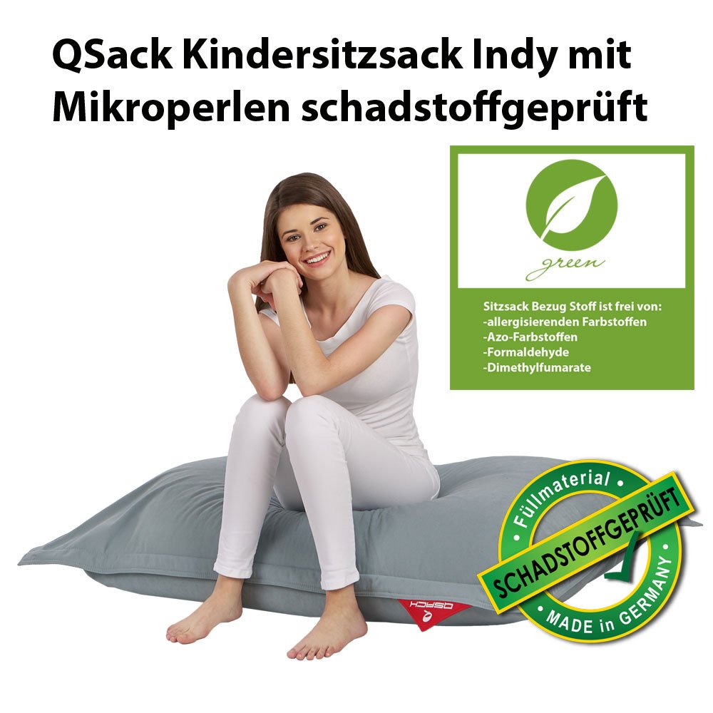 Puf infantil Indy con funda interior, sin sustancias nocivas, microperlas EPS Toxproof Toxproof, 100 x 140 cm, color gris azulado