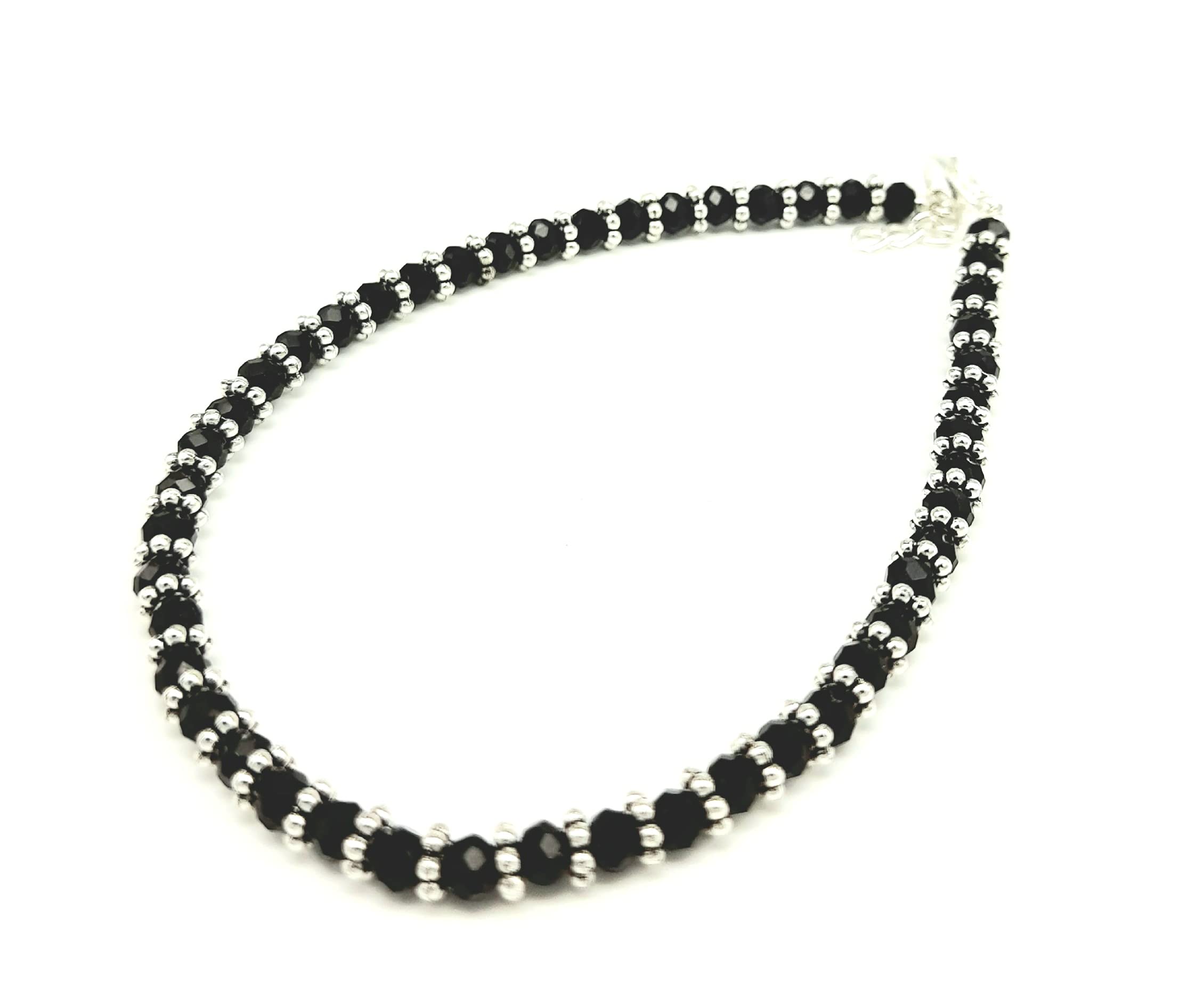 Aks jewelzBlack crystal and Daisy flower single anklet