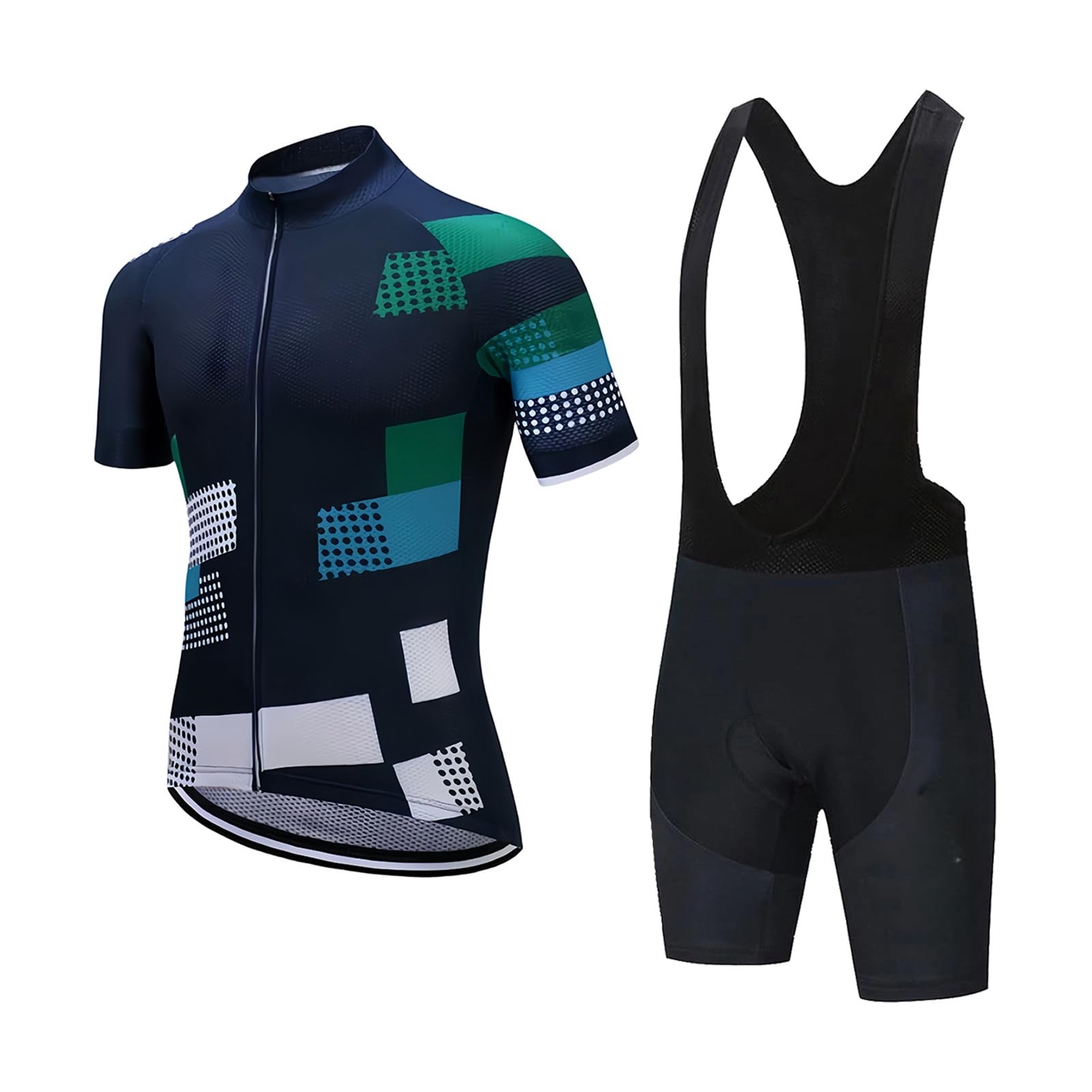 Ropa Ciclismo Verano para Hombre Manga Cort Ciclismo Maillot y Culotte Ciclismo Hombre Corto Conjunto Verano Hombre Transpirables (Verde-1,XXL)