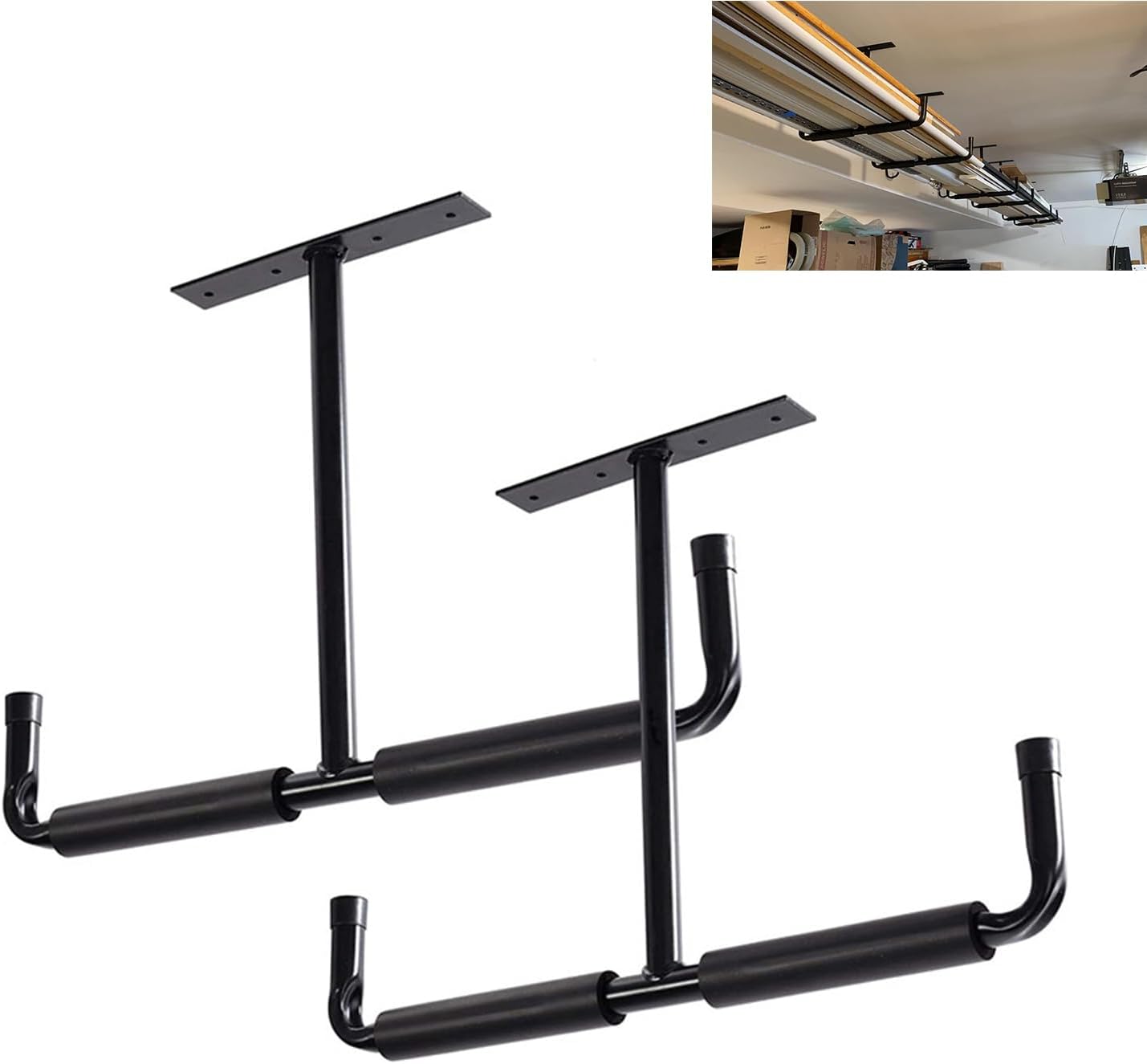 Overhead Garage Storage Hooks,Heavy Duty Ceiling Mounted Storage Rack,Hanging for Lumber,Fishong Rod,Pipe,Ladder (2 Pack)