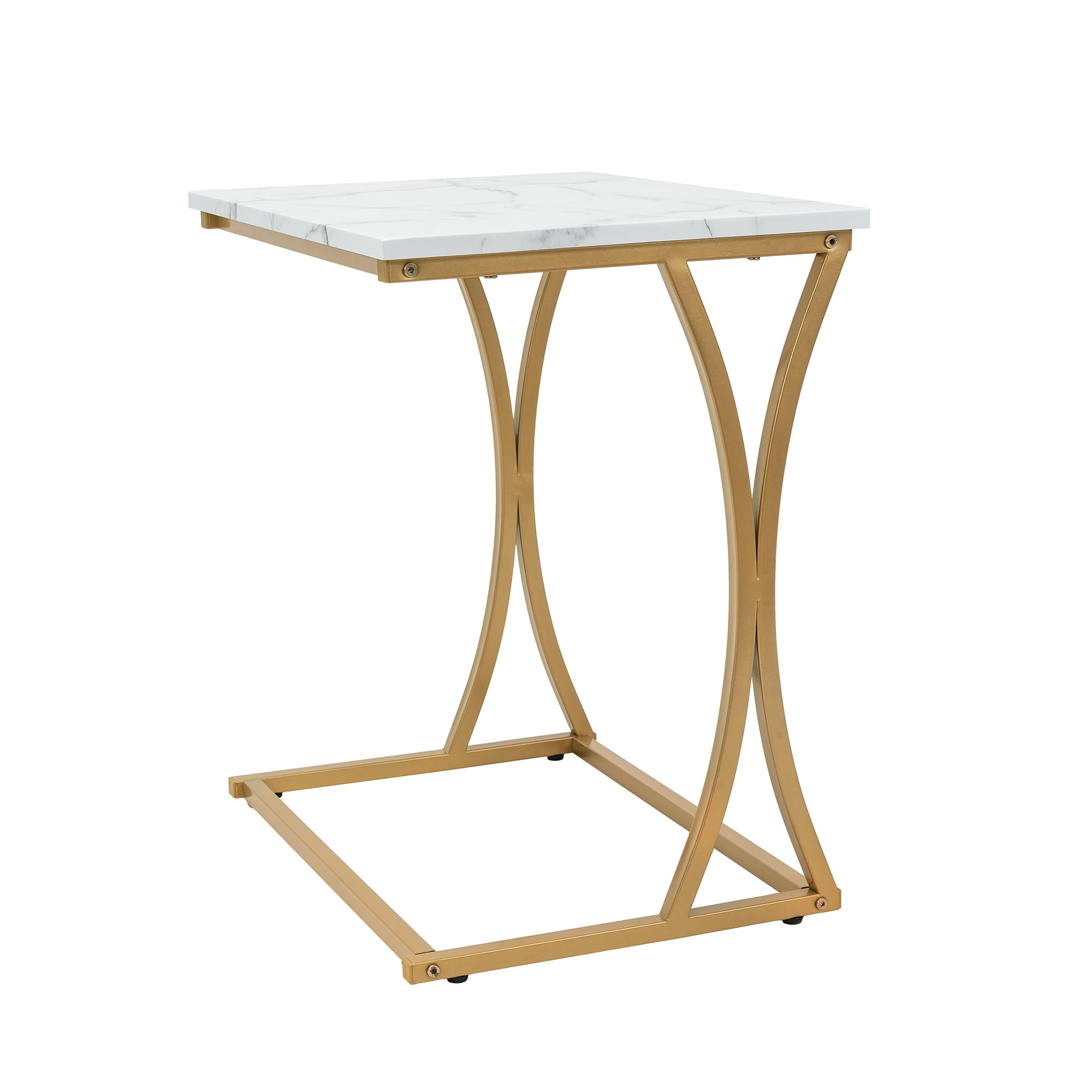 C Shaped Side End Table, Small Side Table for Couch and Bed, Faux Marble Tray Snack Table with Metal Frame for Living Room, Bedroom, Bedside