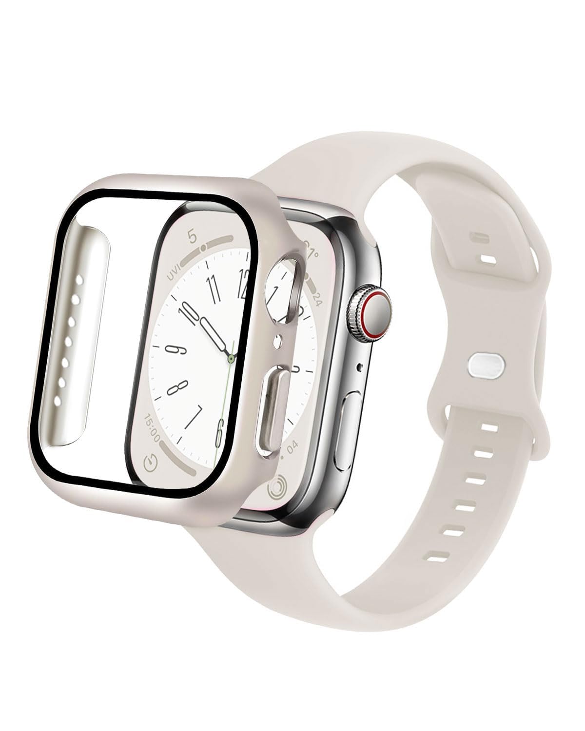 Slim Watch Band and Case Compatible with Apple Watch Bands 38mm 40mm 41mm 42mm 44mm 45mm, Soft Silicone Sport Strap with Screen Protector Combo Set