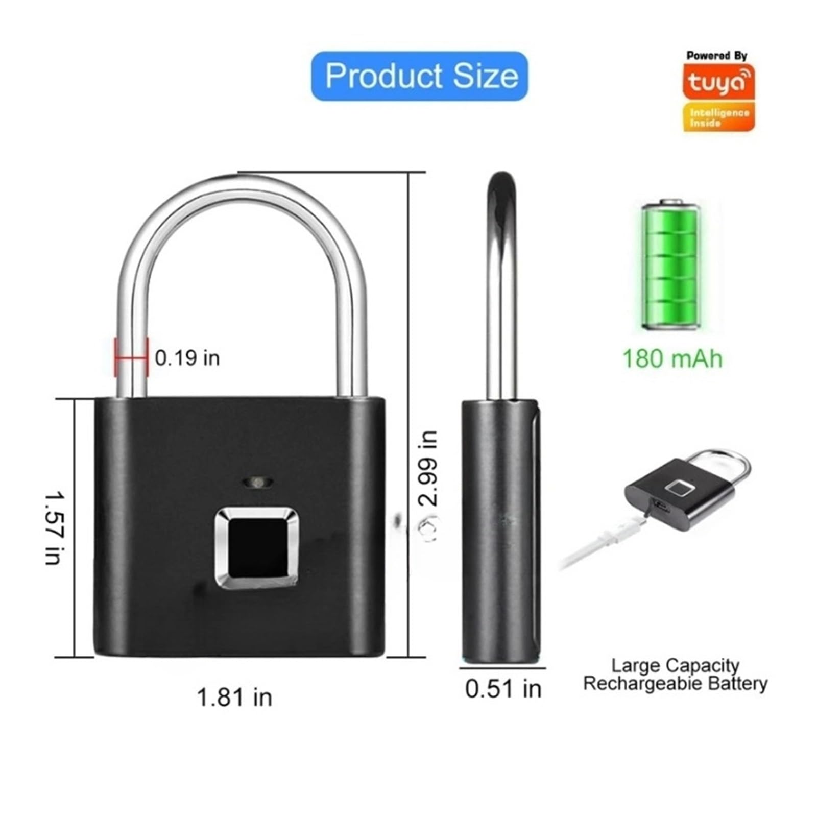Candado Bluetooth de huellas dactilares, cerradura inteligente, impermeable, sin llave, antirrobo, seguridad electrónica para equipaje y puertas