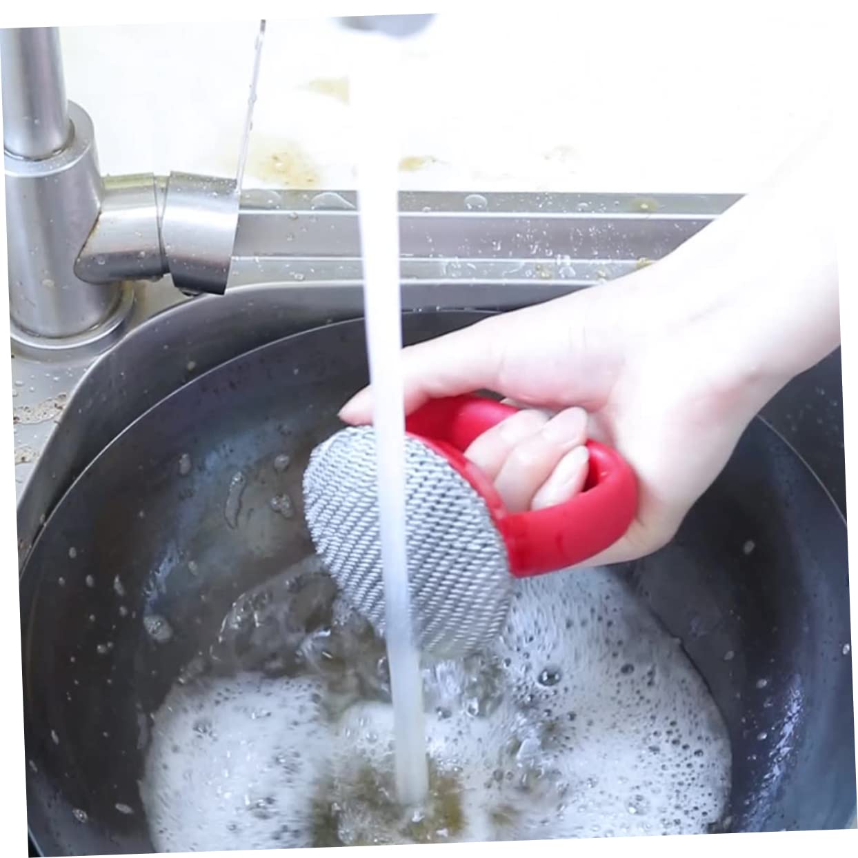 KOMBIUDA Dish Cleaner Cast Stainless Brush Long Handle Brush for Pot Cleaning Dish Pot Scrubber