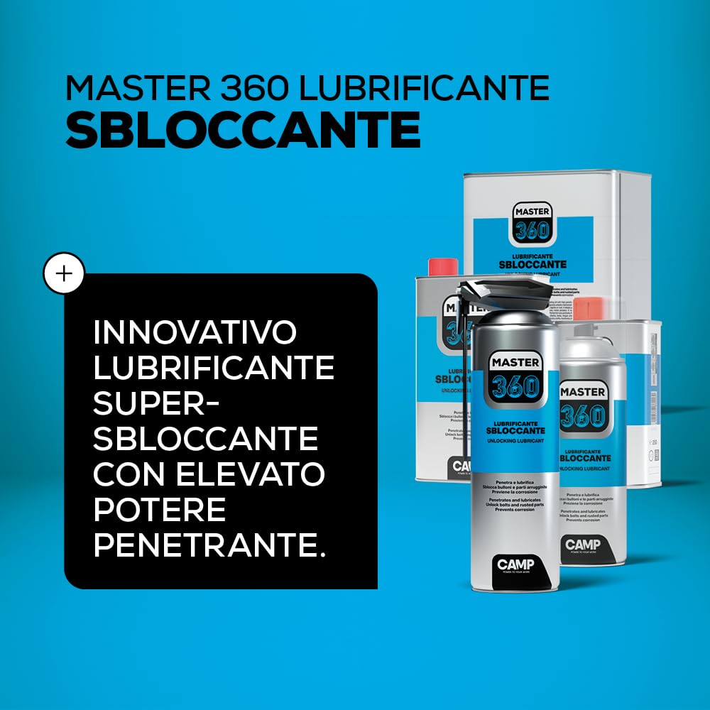 CAMP Master 360- Lubrificante Supersbloccante Spray Elevato Potere Penetrante, Ottimale per Lubrificare Viti Bulloni e Dadi, Protegge da Umidità, Ruggine e Congelamento, 6x400ml