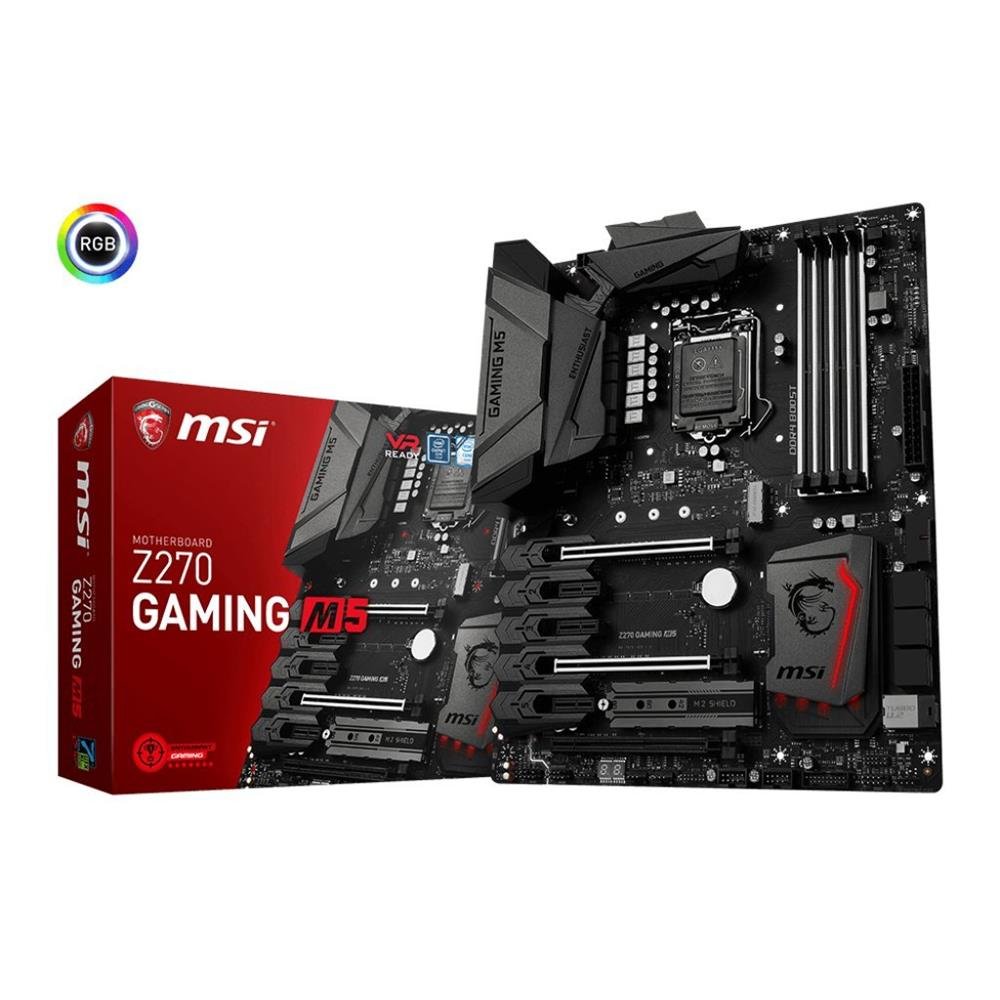 MSI Intel Z270-GAMING-M5 7th/6th Gen USB2 Motherboard - Black (Intel Core i3/i5/i7 Processor, LGA 1151, Dual Channel DDR4, USB 3.1, PCI-E 3.0, PCI-E x1, Sata 6 GB)