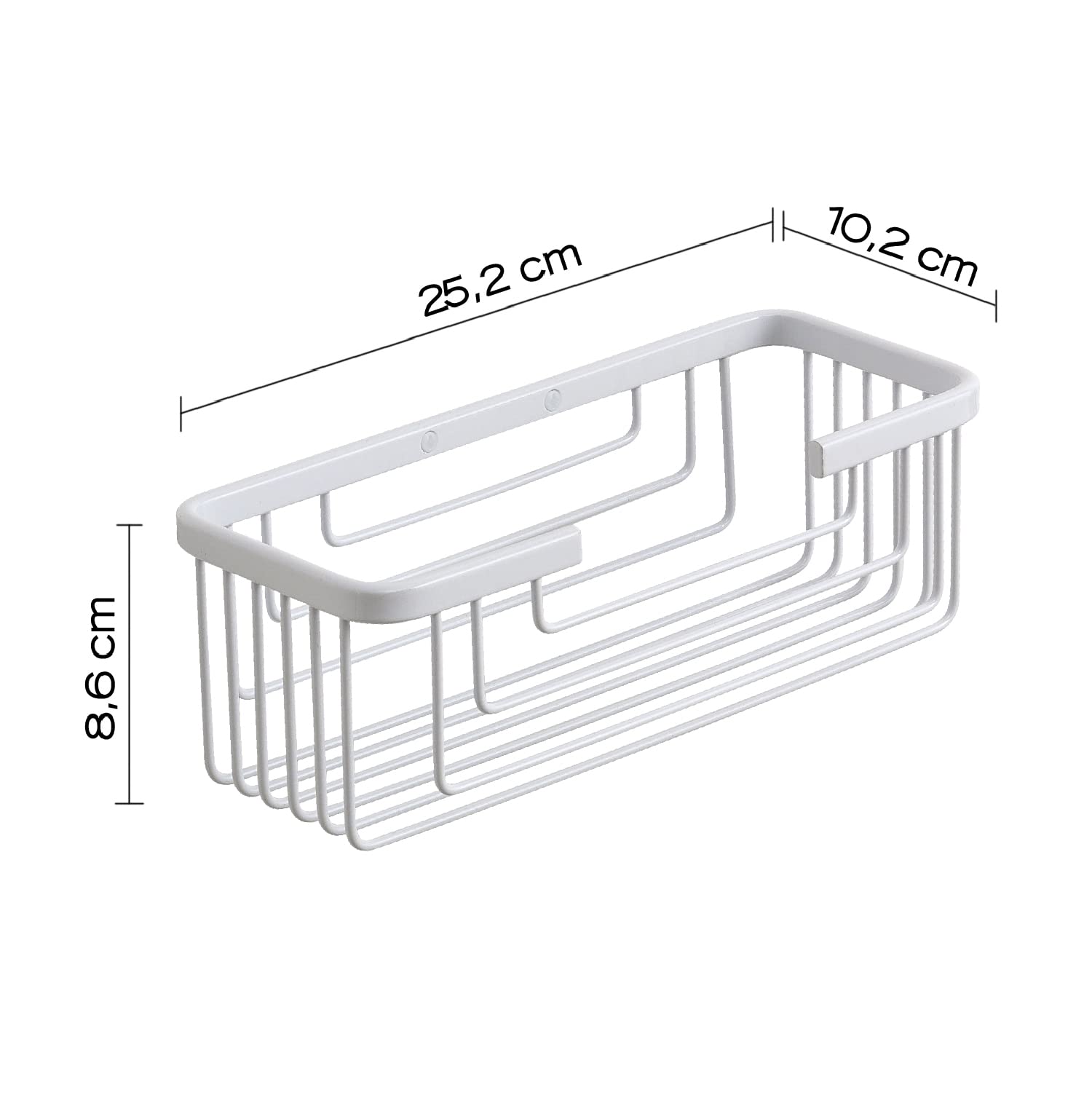 Gedy | Portaoggetti Doccia Rettangolare in Filo Bianco e Acciaio Inox, Dimensioni 8,6 x 25,2 x 10,2 cm e Peso 0,49 kg