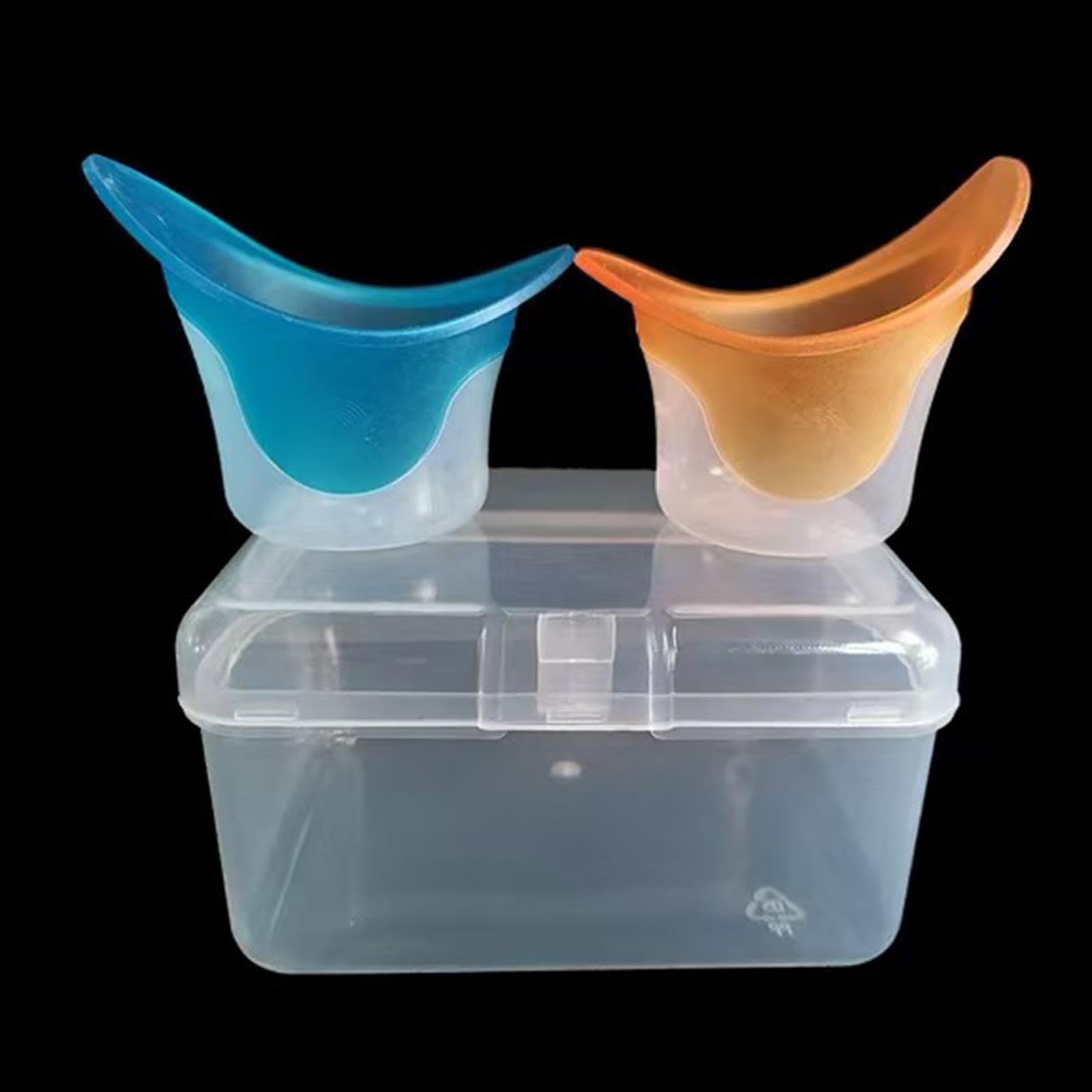 Kit de 2 Vasos para Lavado de Ojos Reutilizables con Recipiente de Almacenamiento Y Vaso Medidor. Vasos para Limpieza Ocular para Desmaquillar, Azul Y Naranja, Individual