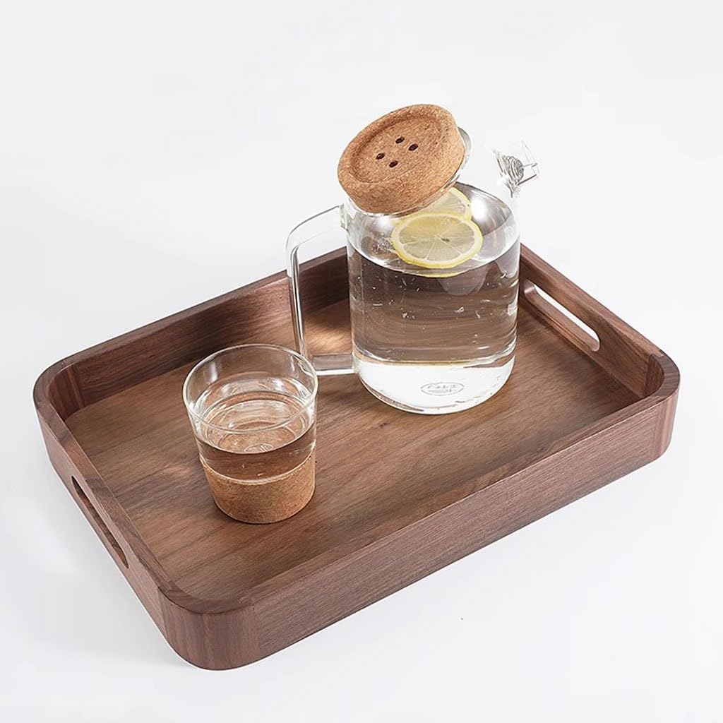 Bandejas Servir Comida Bandeja Rectangular De Nogal Negro For El Hogar, Almacenamiento Escritorio, Té, For Tazas Agua Mesa Cama
