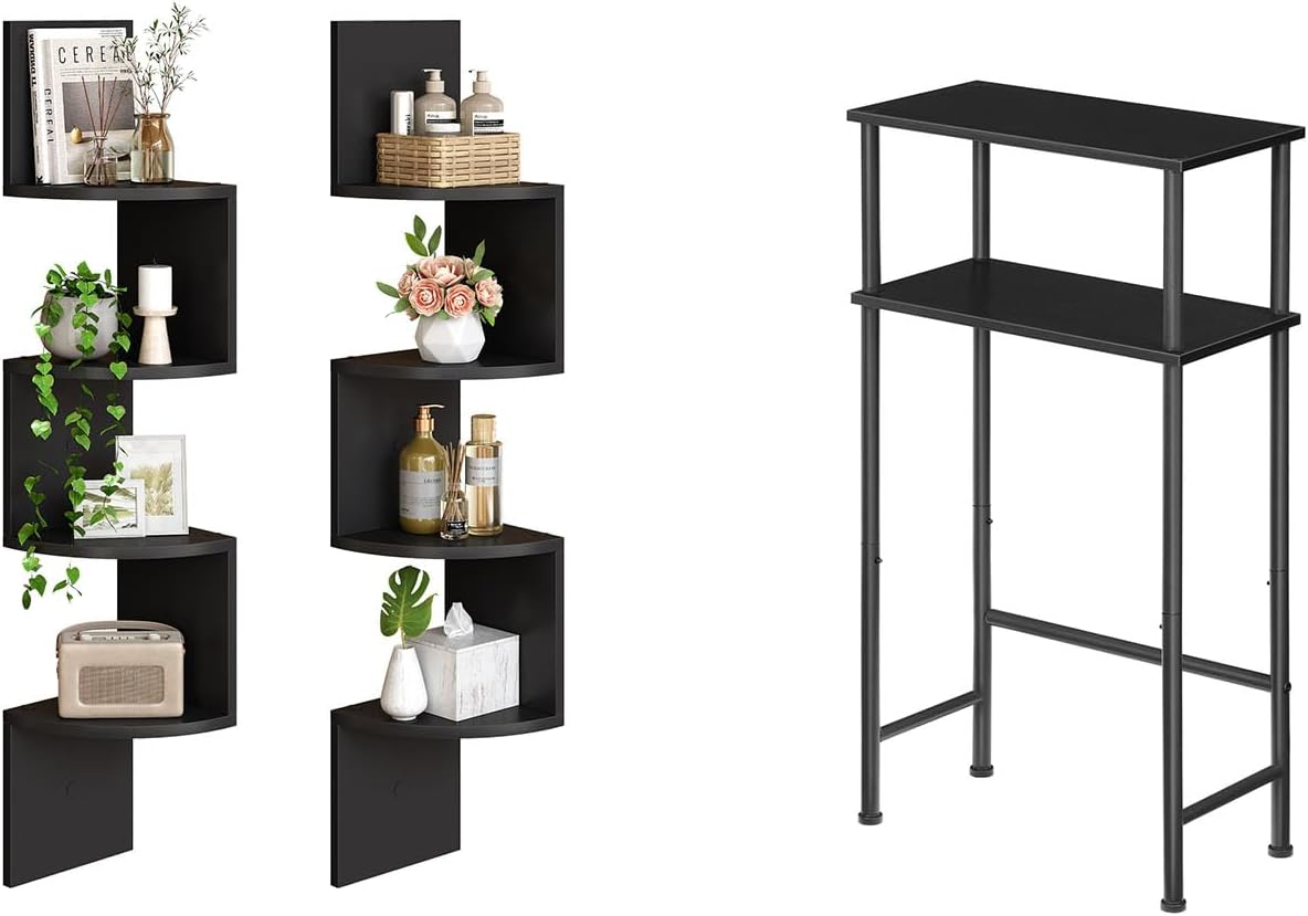 HOOBRO Corner Shelf Wall-Mounted, Set of 2, 15.7" Entryway Table with Storage, 4-Tier Corner Bookshelves, 2 Tier Sofa Table, for Living Room, Bedroom, Bathroom, Home Office, BK25BJP201 BB40XGP201