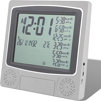 Islamic Azan Alarm Clock, LCD Backlight World Time Showing Azan Time Remind Temperature Display Table Muslim Azan Clock, Calendar Dispaly Islamic Prayer Azan Clock, for Home, Office, School, Hospital