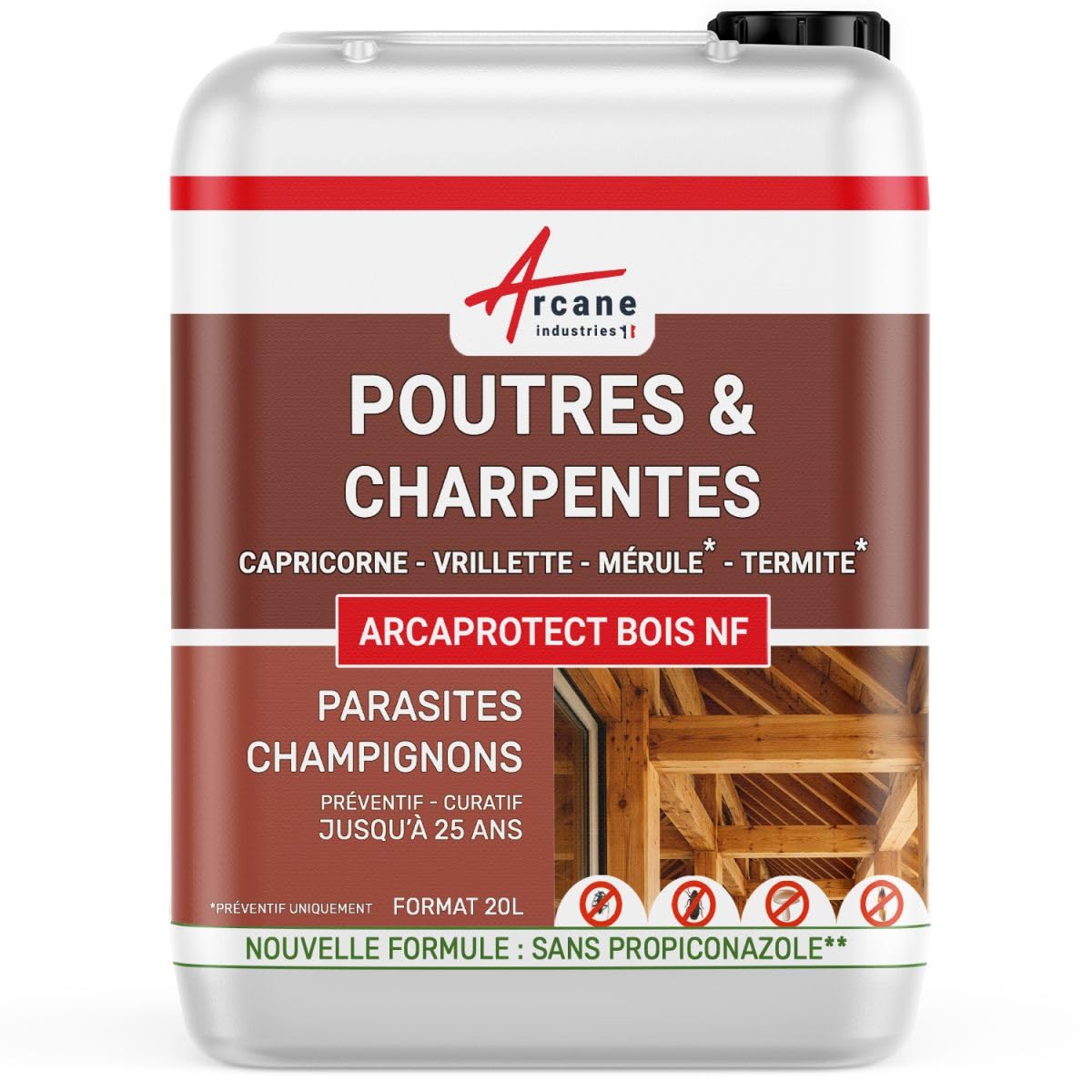 ARCANE INDUSTRIES Traitement Bois charpente et Poutre pour Insecte xylophène - Traitement Bois intérieur : ARCAPROTECT Bois 20 L