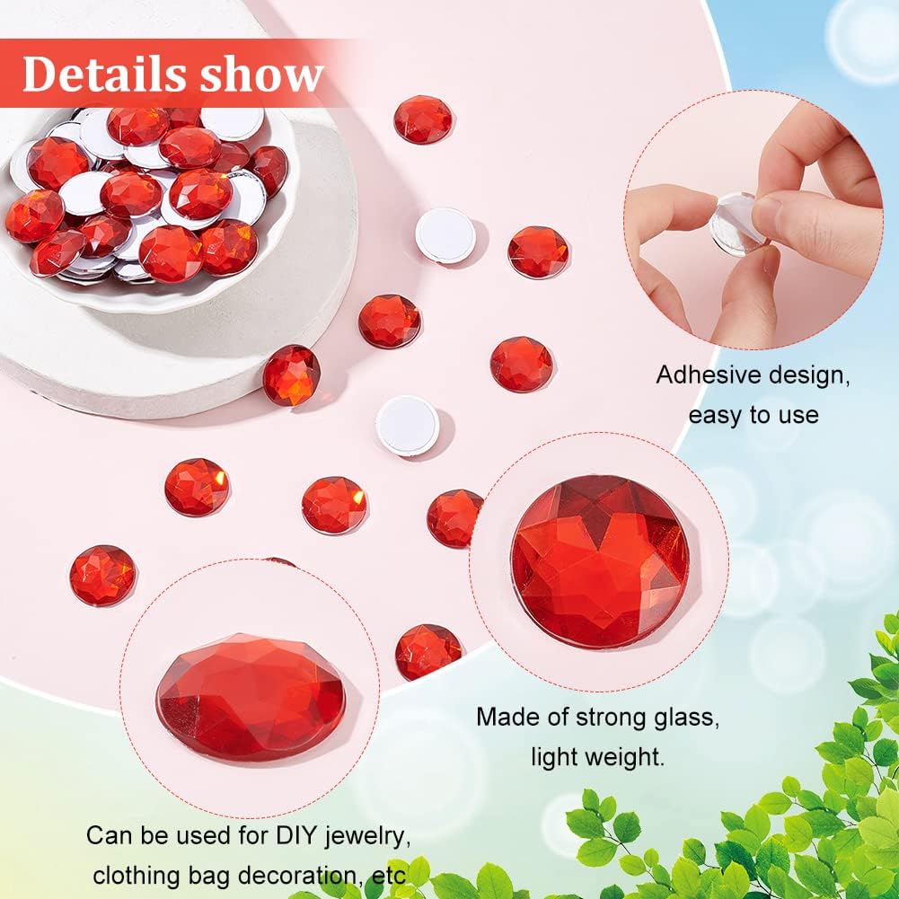 FINGERINSPIRE 60 Pz 20mm Retro Piatto Rotondo Strass Acrilico Rosso Rotondo Autoadesivo Gioielli Gemme di Plastica Abbellimenti Stick On Jewels Crystal Circle Gems per Costume Making DIY Cosplay