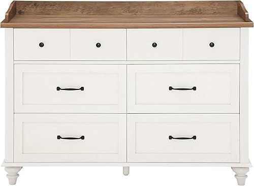 Miniatura 9 de WAMPAT Mueble de TV para TV de 60 pulgadas moderna mesa de consola de TV de mediados de siglo cómoda blanca con 6 cajones cómoda de madera para