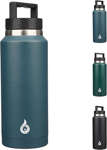 BJPKPK Botellas de agua aisladas, aptas para lavavajillas, botella de agua de 36 onzas con asa, a prueba de fugas, sin BPA, jarra de acero