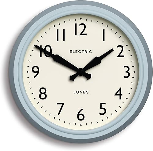 Miniatura 1 de JONES CLOCKS Reloj de pared Telecom  Reloj redondo retro vintage  10.5 pulgadas  Azul pálido  Versión moderna de un clásico vintage para cocina,