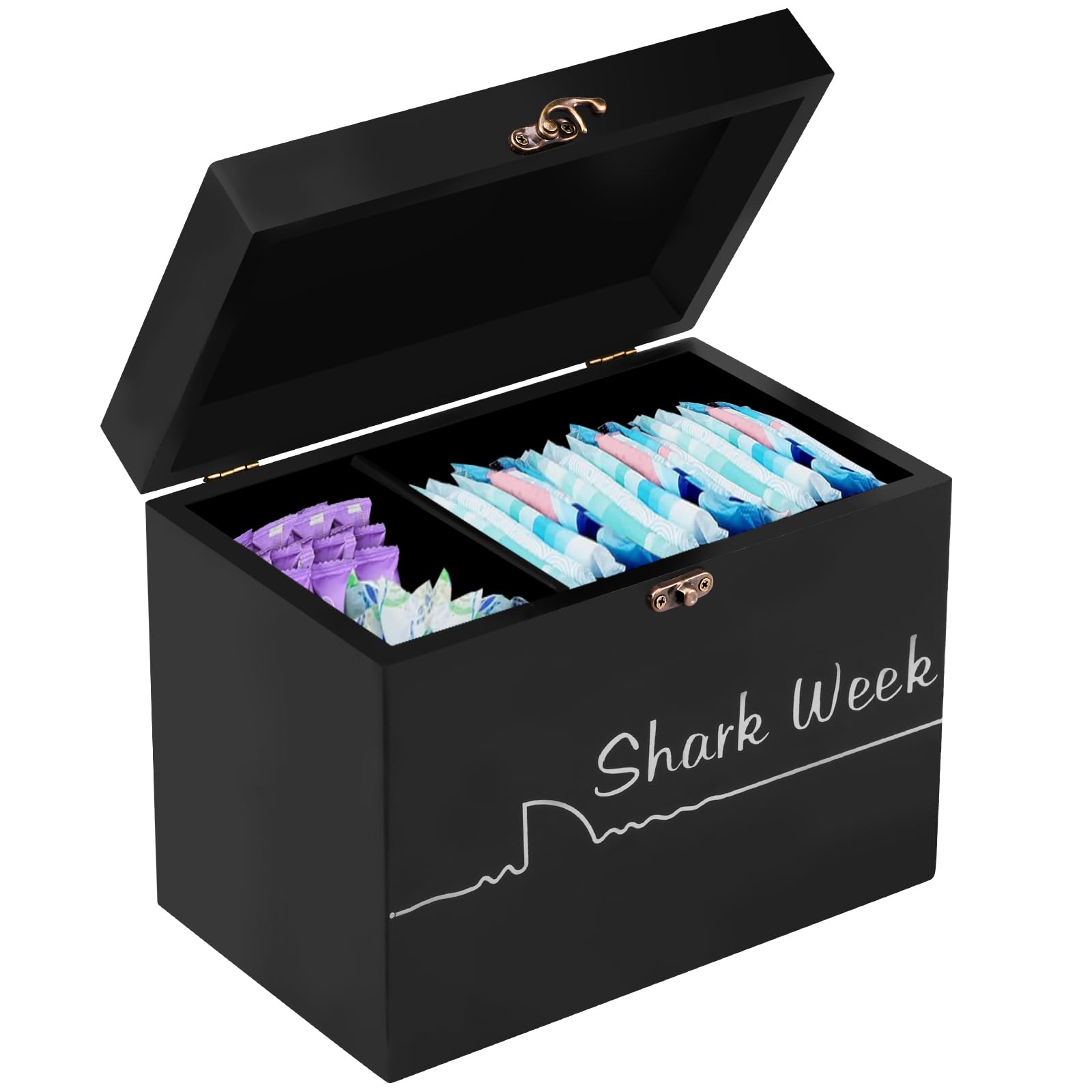 Guijzsltrg Women's Black Tampon Holder For Bathroom, Wooden Tampon Storage Container, Feminine Product Organizer, Rustic Wood Bathroom Storage Bin With Lid Lady Stuff Box Cotton Buds Dispenser For Home Office(Black)