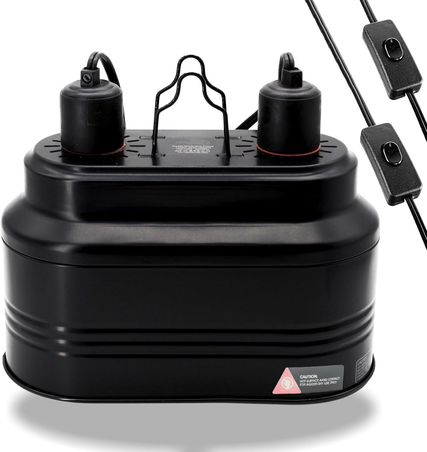 Reptile Dual Light Fixture with Dimming Switch and Timer, Deep Dome Reptile Heat Lamp Fixture Double UVB Light Fixture, Double Dome Lamp Fixture for Basking Heat Bulb for Terrariums