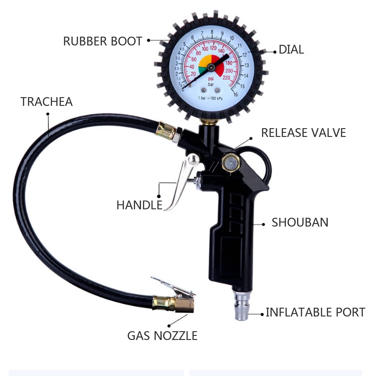 Opona 36CM Tchawica Monitorowanie opon z elastycznym wężem do samochodu, motocykla, roweru