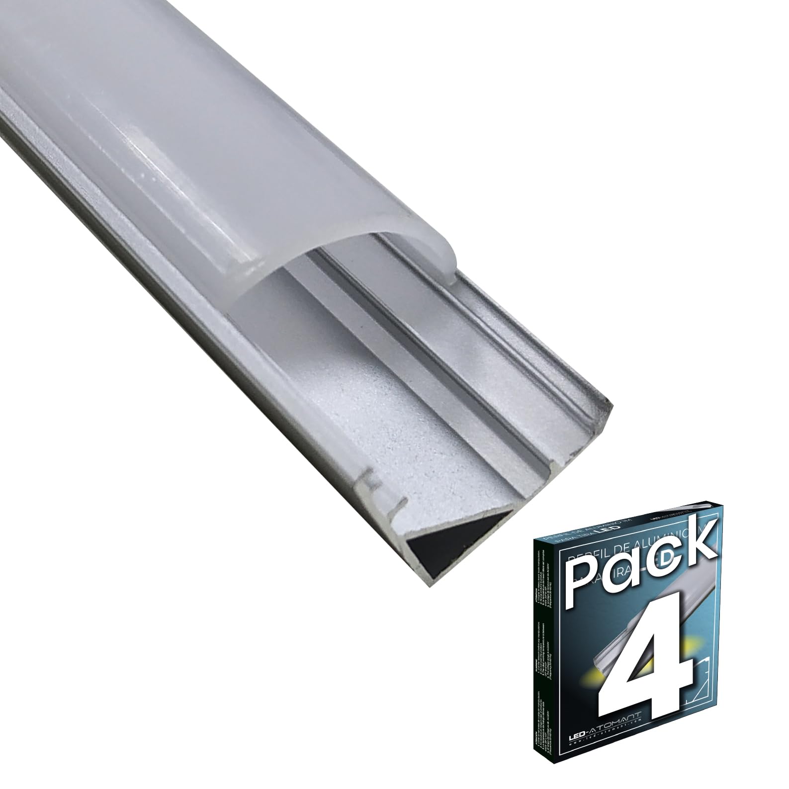 Profilo Alluminio 1m Per Striscia LED - Set Da 4 Con Copertura Traslucida E Accessori - Foto 2