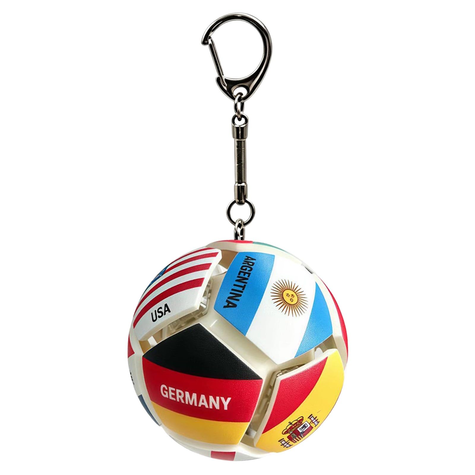 Bgdhinkt Soccer Ball Fidget Keychain, Football Shaped Clicker Stress Relief Toy with Country Flag Patterns, Portable Fidget Toy Keyring for Fans (A-2)
