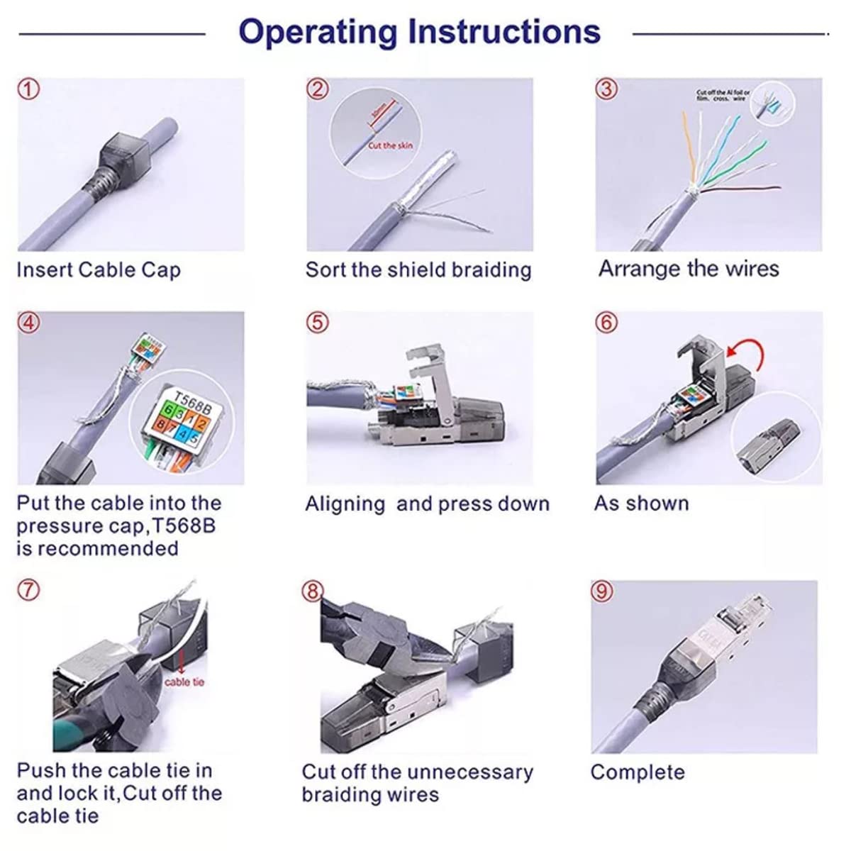 NAUC Netzwerkstecker Cat 7 CAT7 werkzeuglos RJ45 LAN Kabel Stecker ohne Werkzeug werkzeugfrei kompatibel mit CAT6 CAT6a CAT5 Verlegekabel Patchkabel Netzwerkkabel 10 Stück