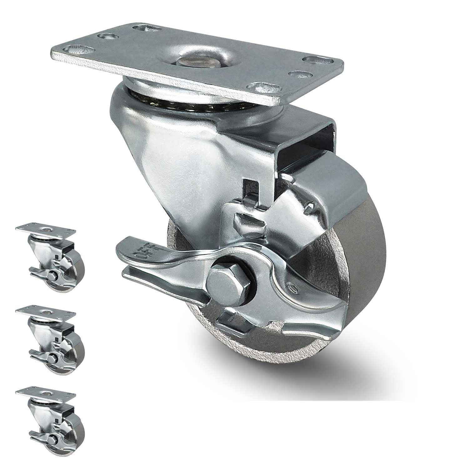 Set di 4 ruote in ghisa con ruote pesanti da 7,6 x 3,2 cm, con 4 freni