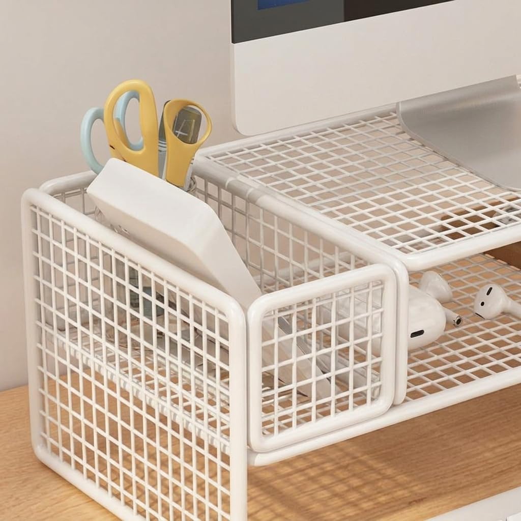 Supporto da Scrivania Rialzo Schermo Base Piattaforma Mensola in Ferro Ergonomica per Sollevare il Display E Ridurre La Fatica Cervicale Adatta a Studio , Bianco , style to 2