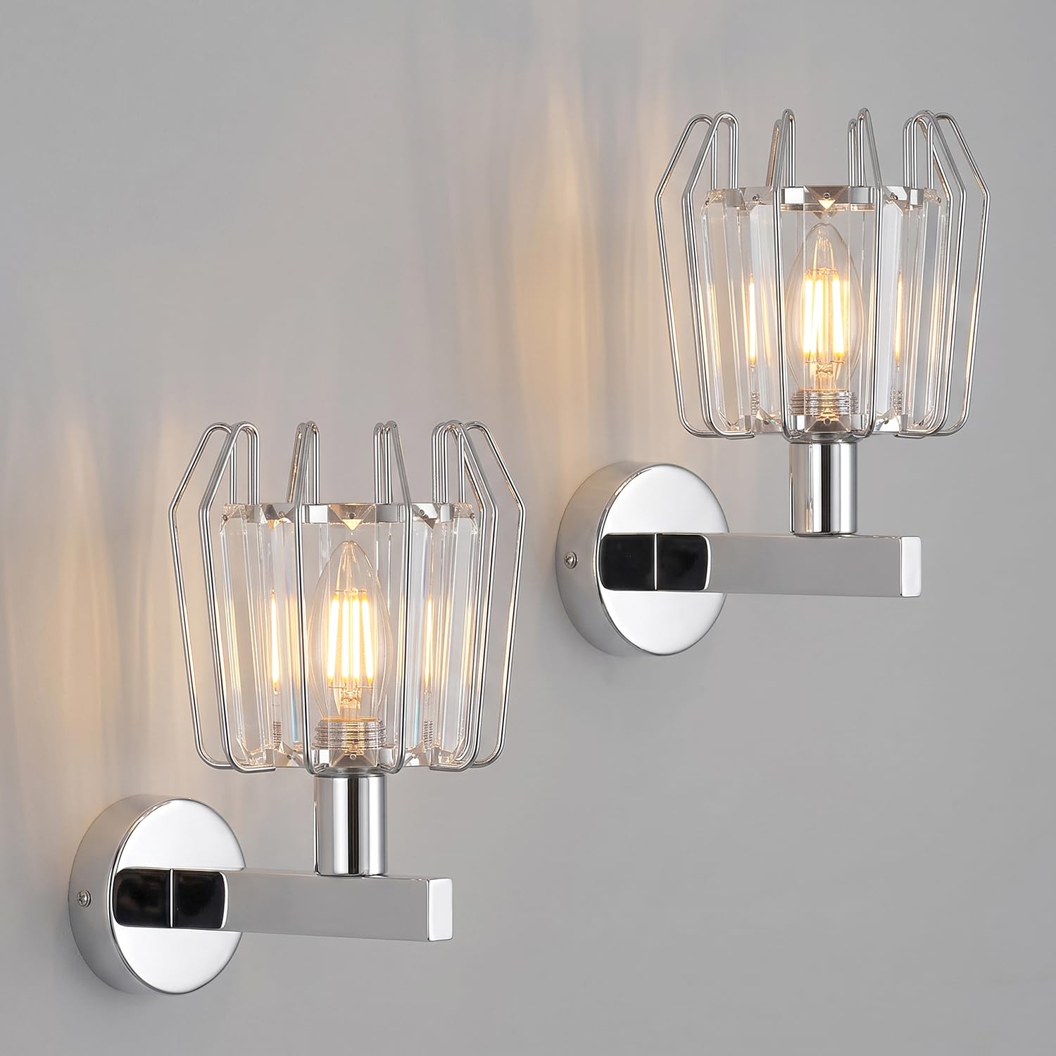 LVWIT Wall Lights,Bedroom Wall Lights,Silver Wall Light for Living Room,E14 Wall Light Shade Ceiling,Morden Crystal Wall Ceiling Light,Indoor Crystal Wall lamp(2 PCS,E14 Base,NO Bulbs)